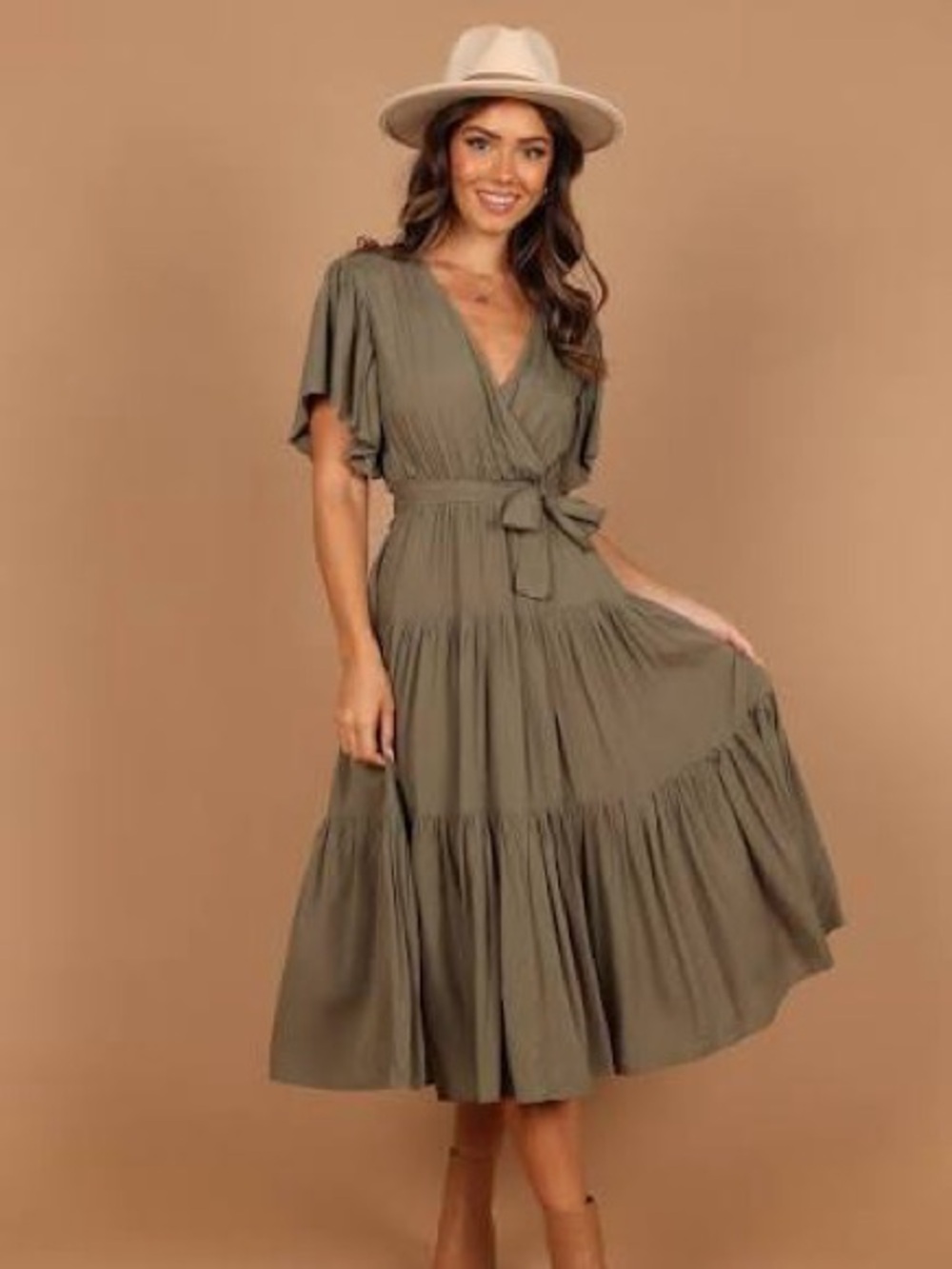 Petal & Pup Olive Green Tiered Maxi Dress